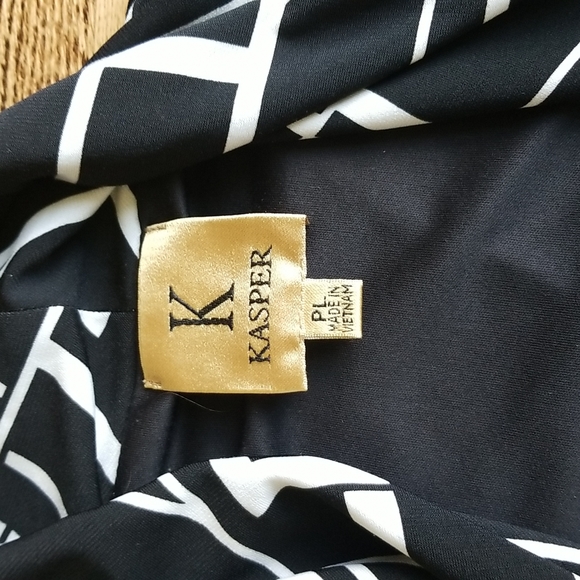 (PL) Kasper Geometric Print Cardigan Classic Style Open Accents Long Sleeve - Picture 5 of 8